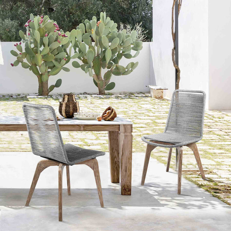 Island Outdoor Light Eucalyptus Wood and Gray Rope Dining Chairs - Set of 2 - Furniture City (CA)l