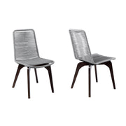 Island Outdoor Dark Eucalyptus Wood and Silver Rope Dining Chairs - Set of 2 - Furniture City (CA)l