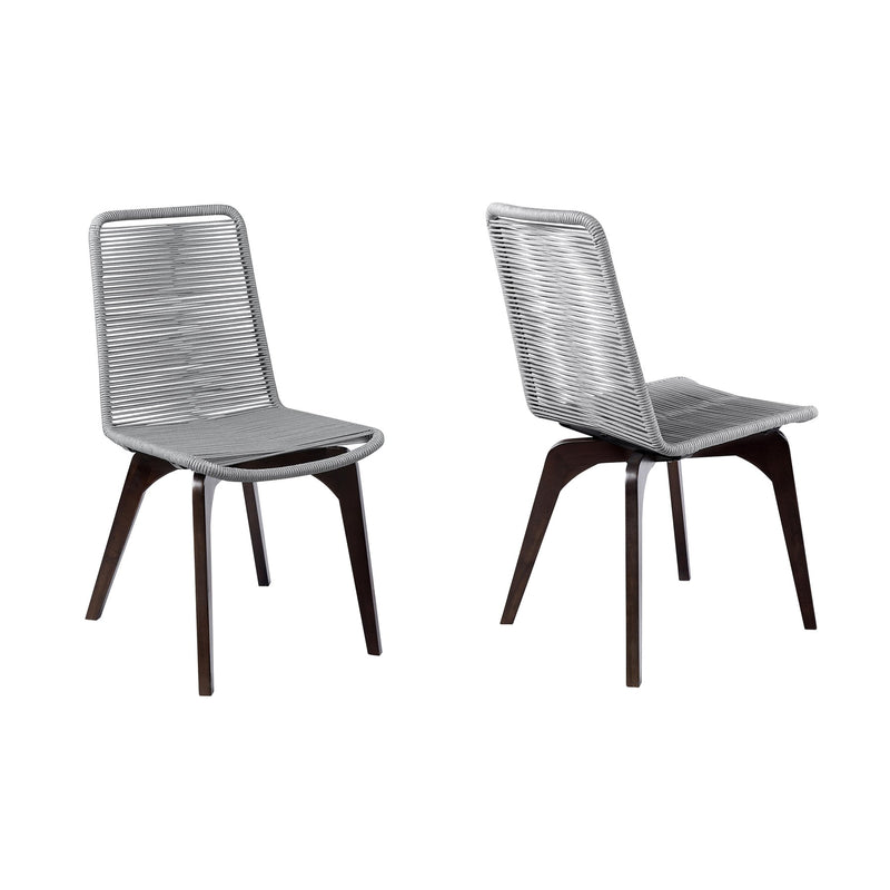Island Outdoor Dark Eucalyptus Wood and Silver Rope Dining Chairs - Set of 2 - Furniture City (CA)l