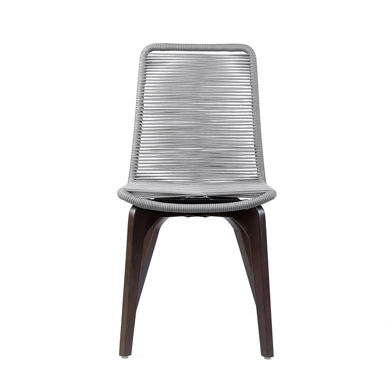 Island Outdoor Dark Eucalyptus Wood and Silver Rope Dining Chairs - Set of 2 - Furniture City (CA)l