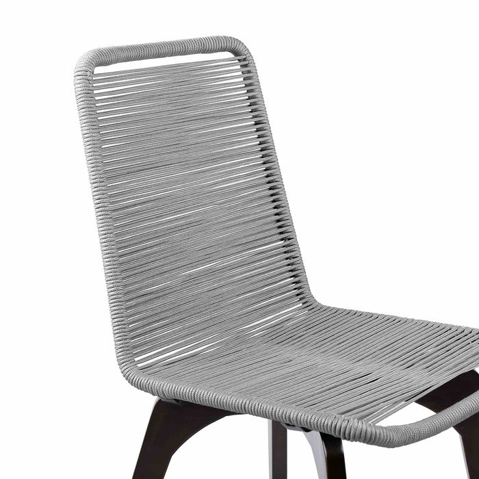 Island Outdoor Dark Eucalyptus Wood and Silver Rope Dining Chairs - Set of 2