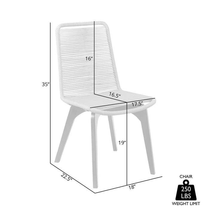 Island Outdoor Dark Eucalyptus Wood and Silver Rope Dining Chairs - Set of 2