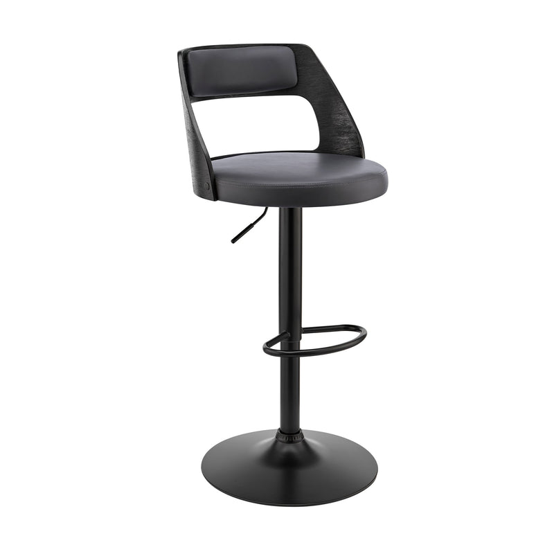 Itzan Adjustable Swivel Gray Faux Leather and Black Wood Bar Stool with Black Base - Furniture City (CA)l