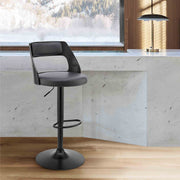 Itzan Adjustable Swivel Gray Faux Leather and Black Wood Bar Stool with Black Base - Furniture City (CA)l