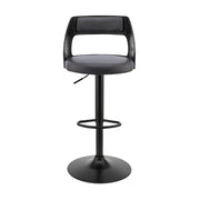 Itzan Adjustable Swivel Gray Faux Leather and Black Wood Bar Stool with Black Base - Furniture City (CA)l