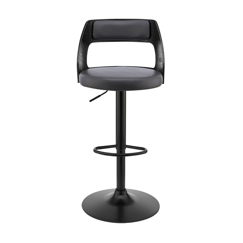 Itzan Adjustable Swivel Gray Faux Leather and Black Wood Bar Stool with Black Base - Furniture City (CA)l