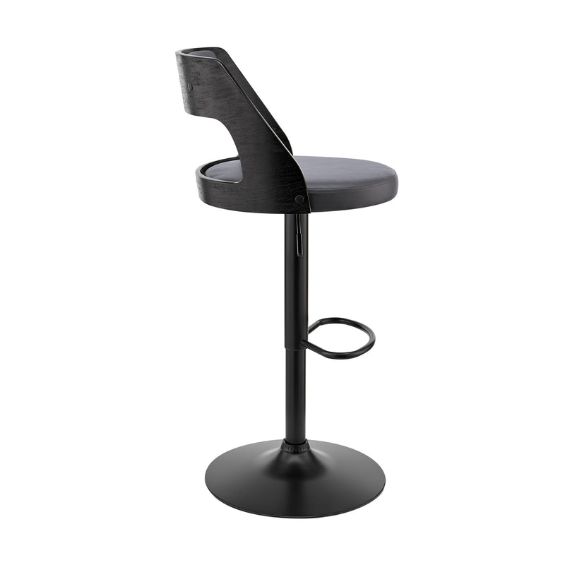 Itzan Adjustable Swivel Gray Faux Leather and Black Wood Bar Stool with Black Base - Furniture City (CA)l
