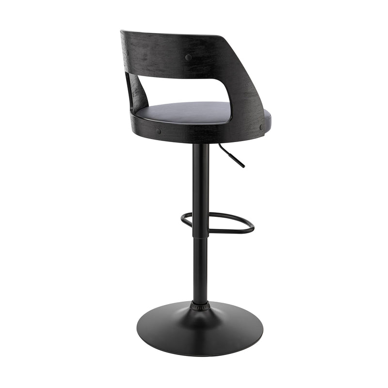Itzan Adjustable Swivel Gray Faux Leather and Black Wood Bar Stool with Black Base - Furniture City (CA)l