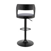 Itzan Adjustable Swivel Gray Faux Leather and Black Wood Bar Stool with Black Base - Furniture City (CA)l