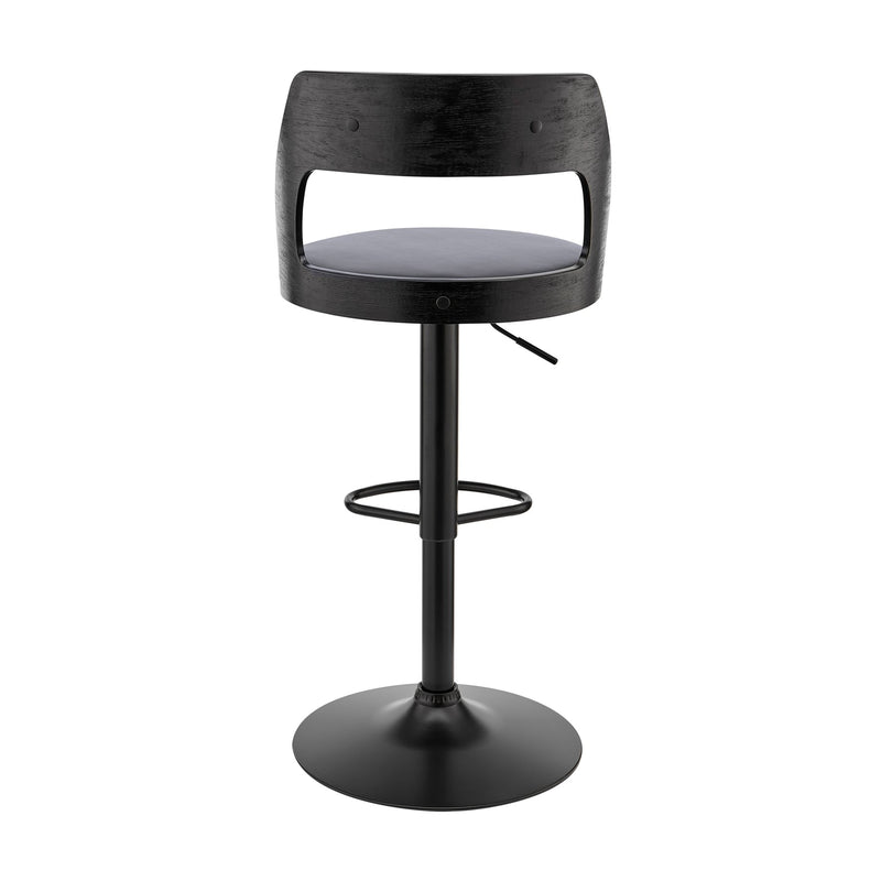 Itzan Adjustable Swivel Gray Faux Leather and Black Wood Bar Stool with Black Base - Furniture City (CA)l