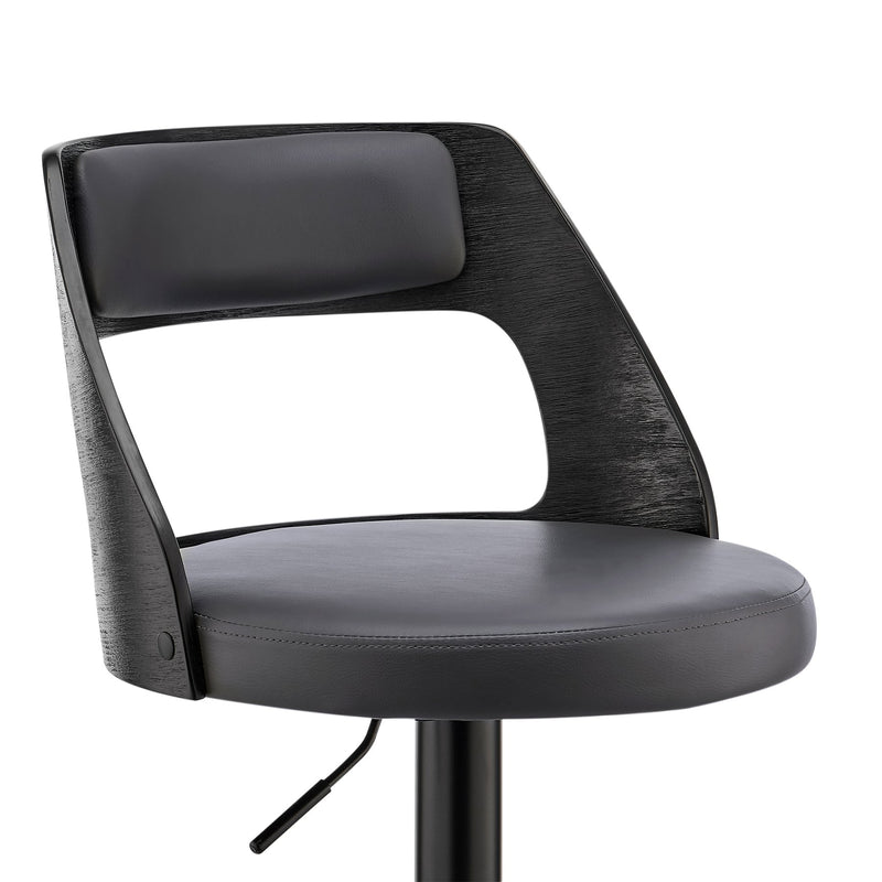 Itzan Adjustable Swivel Gray Faux Leather and Black Wood Bar Stool with Black Base - Furniture City (CA)l