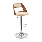 Itzan Adjustable Swivel Cream Faux Leather and Walnut Wood Bar Stool with Chrome Base - Furniture City (CA)l