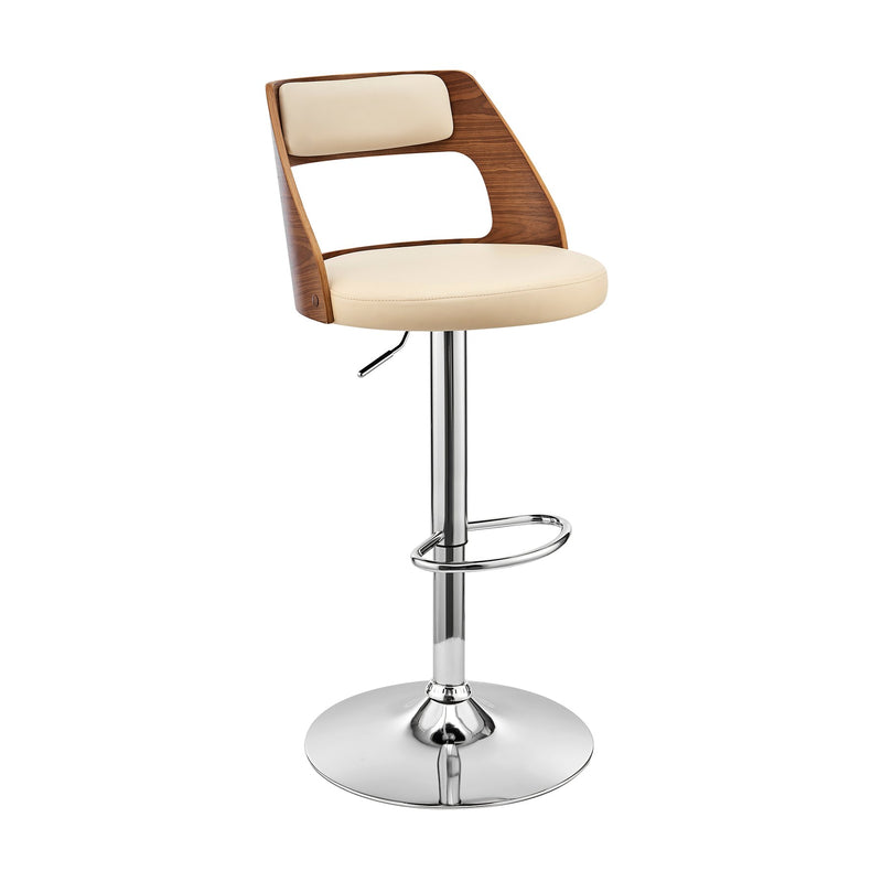 Itzan Adjustable Swivel Cream Faux Leather and Walnut Wood Bar Stool with Chrome Base - Furniture City (CA)l