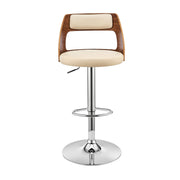 Itzan Adjustable Swivel Cream Faux Leather and Walnut Wood Bar Stool with Chrome Base - Furniture City (CA)l