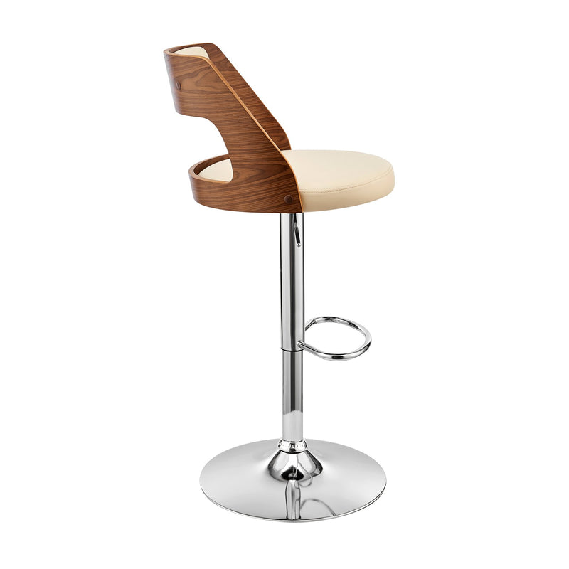 Itzan Adjustable Swivel Cream Faux Leather and Walnut Wood Bar Stool with Chrome Base - Furniture City (CA)l