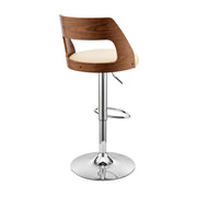 Itzan Adjustable Swivel Cream Faux Leather and Walnut Wood Bar Stool with Chrome Base - Furniture City (CA)l