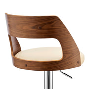 Itzan Adjustable Swivel Cream Faux Leather and Walnut Wood Bar Stool with Chrome Base - Furniture City (CA)l