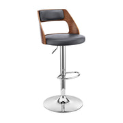 Itzan Adjustable Swivel Gray Faux Leather and Walnut Wood Bar Stool with Chrome Base - Furniture City (CA)l