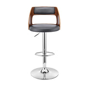 Itzan Adjustable Swivel Gray Faux Leather and Walnut Wood Bar Stool with Chrome Base - Furniture City (CA)l