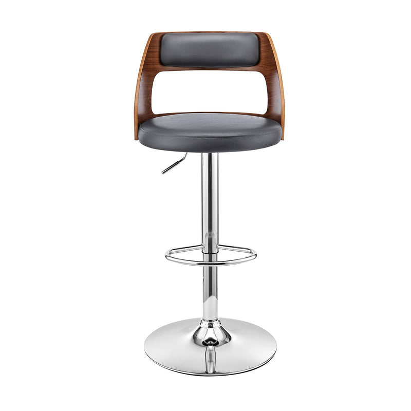 Itzan Adjustable Swivel Gray Faux Leather and Walnut Wood Bar Stool with Chrome Base - Furniture City (CA)l