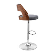 Itzan Adjustable Swivel Gray Faux Leather and Walnut Wood Bar Stool with Chrome Base - Furniture City (CA)l