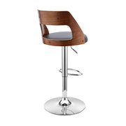 Itzan Adjustable Swivel Gray Faux Leather and Walnut Wood Bar Stool with Chrome Base - Furniture City (CA)l