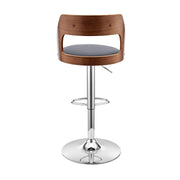 Itzan Adjustable Swivel Gray Faux Leather and Walnut Wood Bar Stool with Chrome Base - Furniture City (CA)l