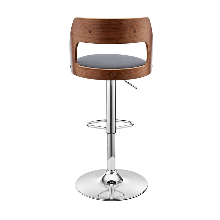 Itzan Adjustable Swivel Gray Faux Leather and Walnut Wood Bar Stool with Chrome Base
