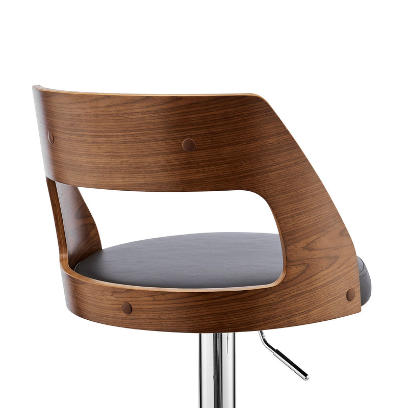 Itzan Adjustable Swivel Gray Faux Leather and Walnut Wood Bar Stool with Chrome Base - Furniture City (CA)l