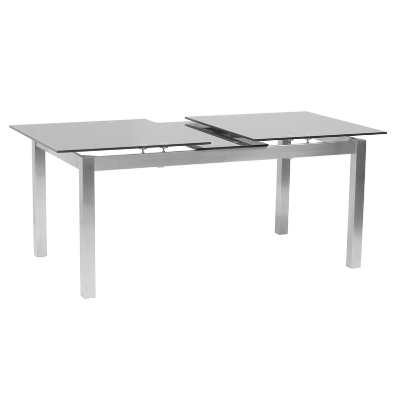 Ivan Extension Dining Table in Brushed Stainless Steel and Gray Tempered Glass Top - Furniture City (CA)l