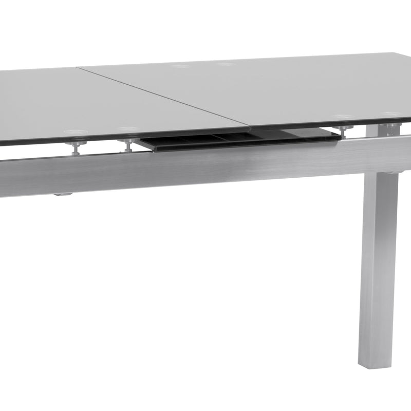 Ivan Extension Dining Table in Brushed Stainless Steel and Gray Tempered Glass Top - Furniture City (CA)l