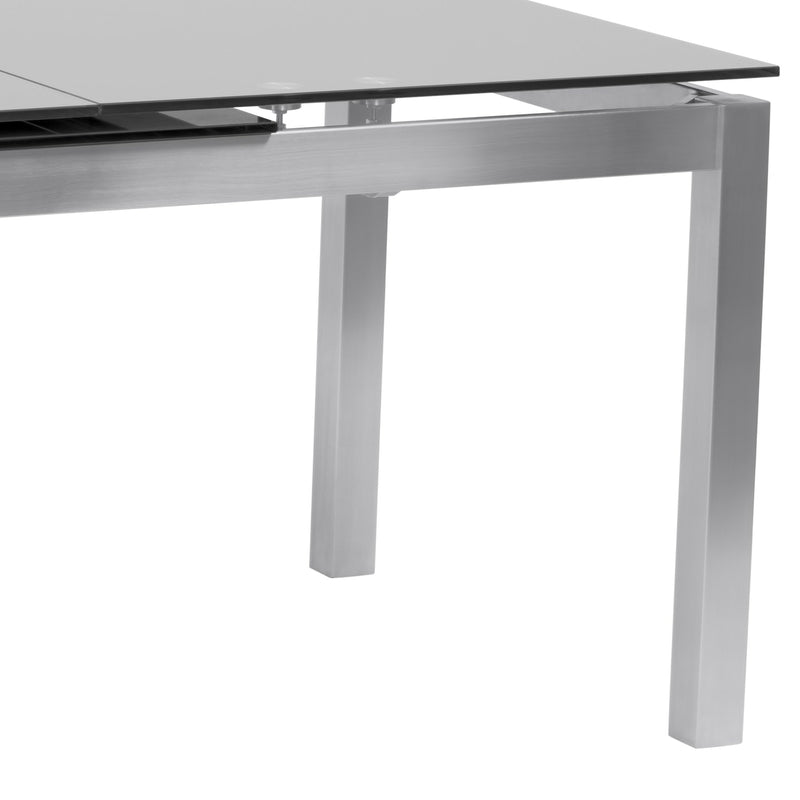 Ivan Extension Dining Table in Brushed Stainless Steel and Gray Tempered Glass Top - Furniture City (CA)l