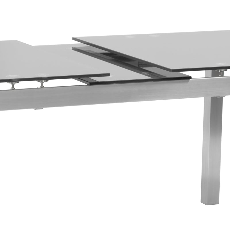 Ivan Extension Dining Table in Brushed Stainless Steel and Gray Tempered Glass Top - Furniture City (CA)l