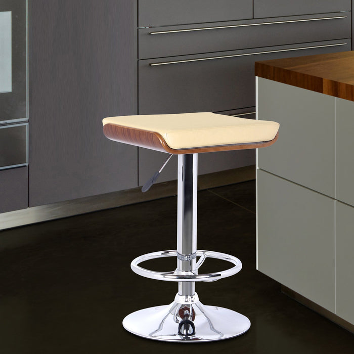 Java Barstool in Chrome finish with Walnut wood and Cream Faux Leather