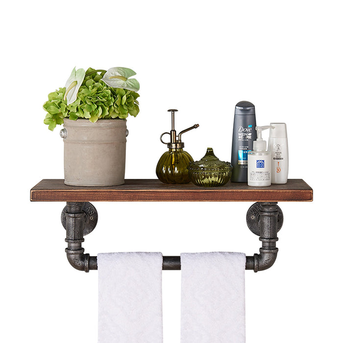 24" Jarrett Industrial Pine Wood Floating Wall Shelf in Gray and Walnut Finish