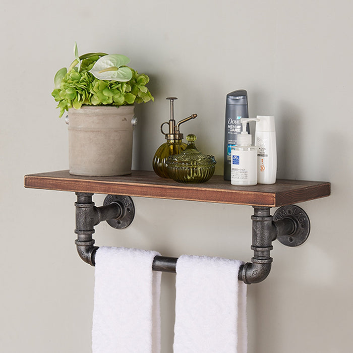 24" Jarrett Industrial Pine Wood Floating Wall Shelf in Gray and Walnut Finish