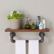 24" Jarrett Industrial Pine Wood Floating Wall Shelf in Gray and Walnut Finish - Furniture City (CA)l