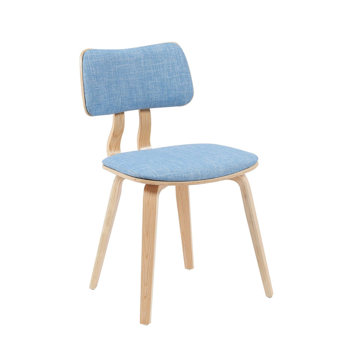Jaguar Mid-Century Upholstered Dining Chair in Light Blue and Patterned Oak Finish