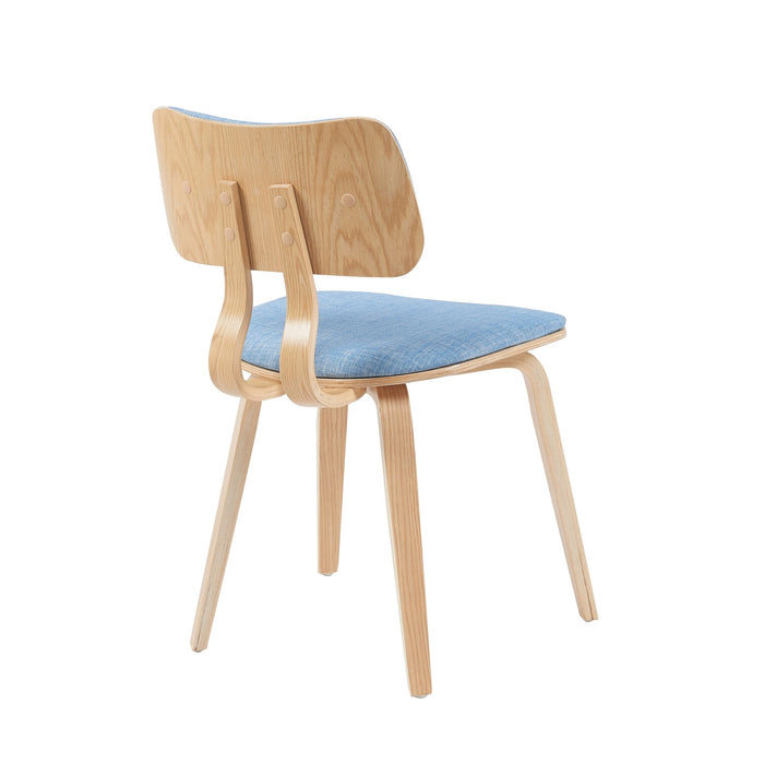 Jaguar Mid-Century Upholstered Dining Chair in Light Blue and Patterned Oak Finish