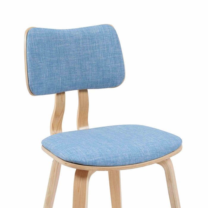 Jaguar Mid-Century Upholstered Dining Chair in Light Blue and Patterned Oak Finish