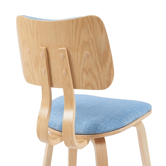 Jaguar Mid-Century Upholstered Dining Chair in Light Blue and Patterned Oak Finish