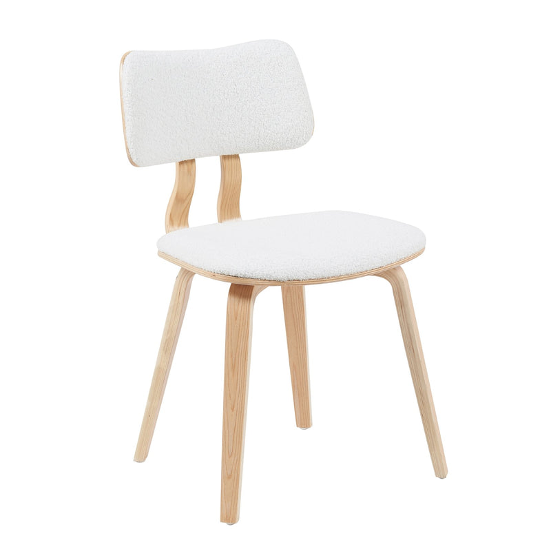 Jaguar Mid-Century Upholstered Dining Chair in White Boucle and Patterned Oak Finish - Furniture City (CA)l