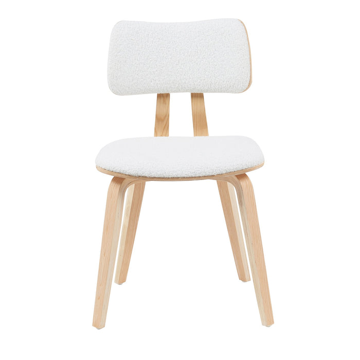 Jaguar Mid-Century Upholstered Dining Chair in White Boucle and Patterned Oak Finish