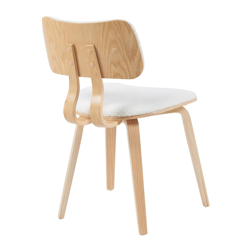 Jaguar Mid-Century Upholstered Dining Chair in White Boucle and Patterned Oak Finish - Furniture City (CA)l