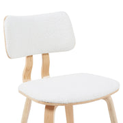 Jaguar Mid-Century Upholstered Dining Chair in White Boucle and Patterned Oak Finish - Furniture City (CA)l