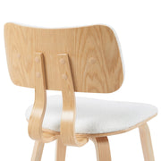 Jaguar Mid-Century Upholstered Dining Chair in White Boucle and Patterned Oak Finish - Furniture City (CA)l