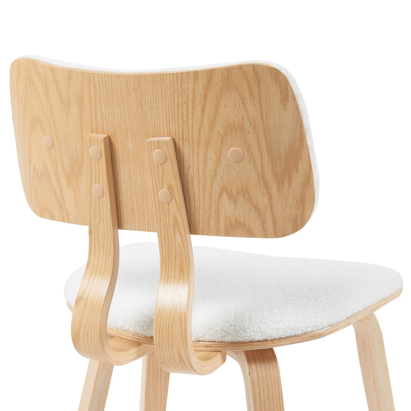 Jaguar Mid-Century Upholstered Dining Chair in White Boucle and Patterned Oak Finish - Furniture City (CA)l