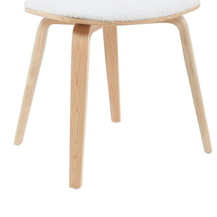 Jaguar Mid-Century Upholstered Dining Chair in White Boucle and Patterned Oak Finish