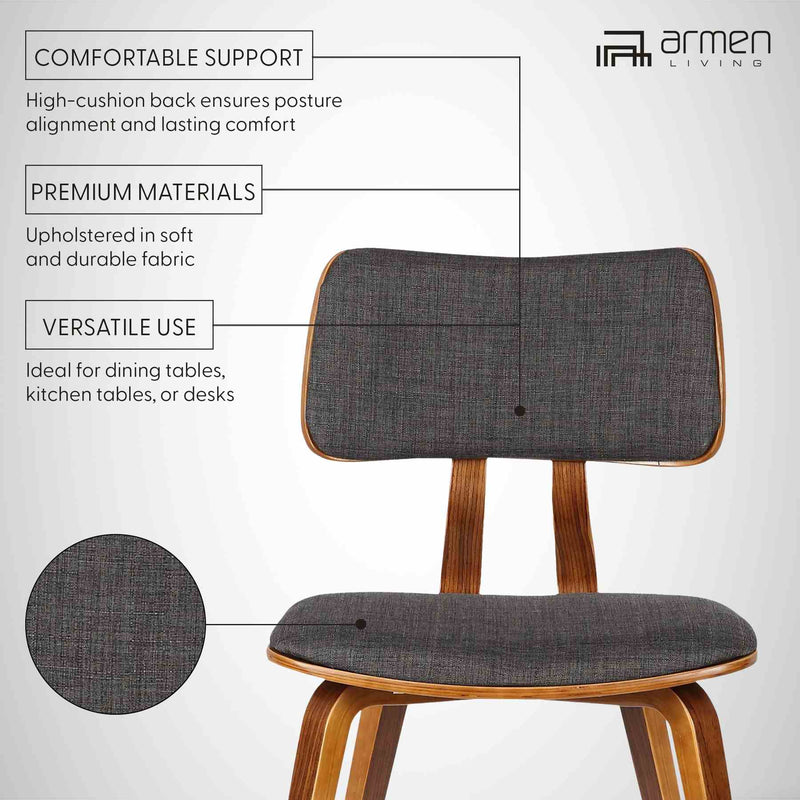 Jaguar Mid-Century Dining Chair in Walnut Wood and Charcoal Fabric - Furniture City (CA)l