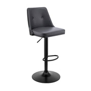 Jacob Adjustable Swivel Gray Faux Leather and Black Wood Bar Stool with Black Base - Furniture City (CA)l
